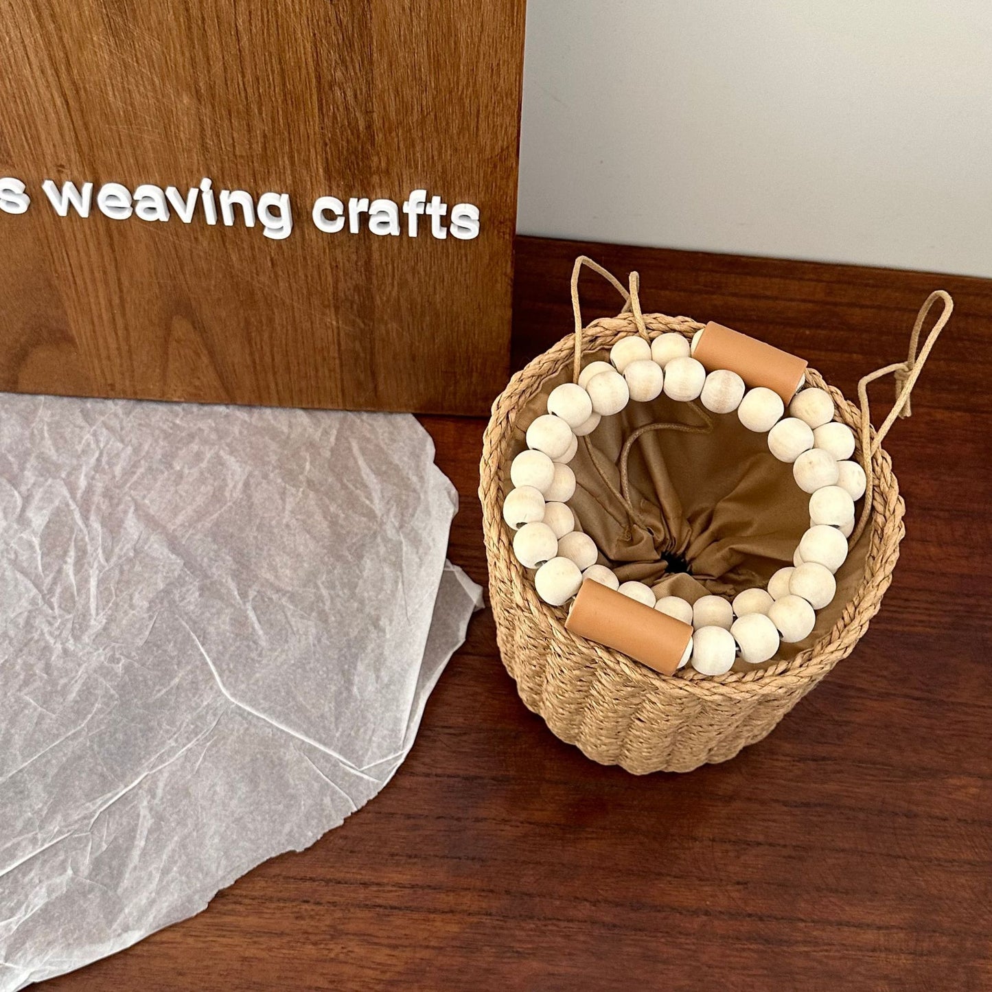Straw Woven Drawstring Bucket Bag